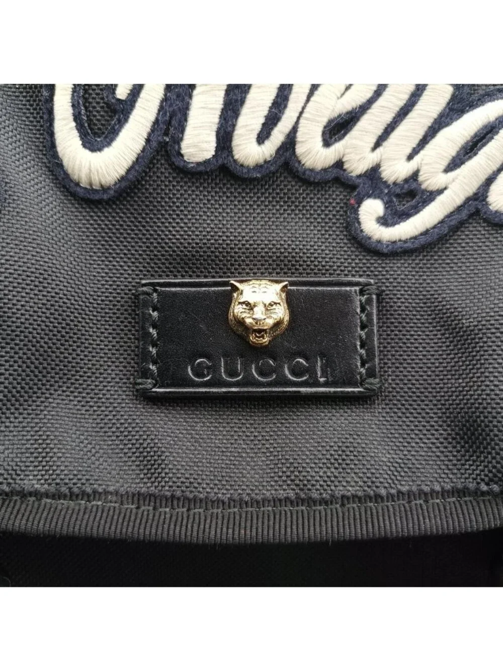 Gucci Sherry Line Embroidered Tiger Black Multicolor Canvas Backpack